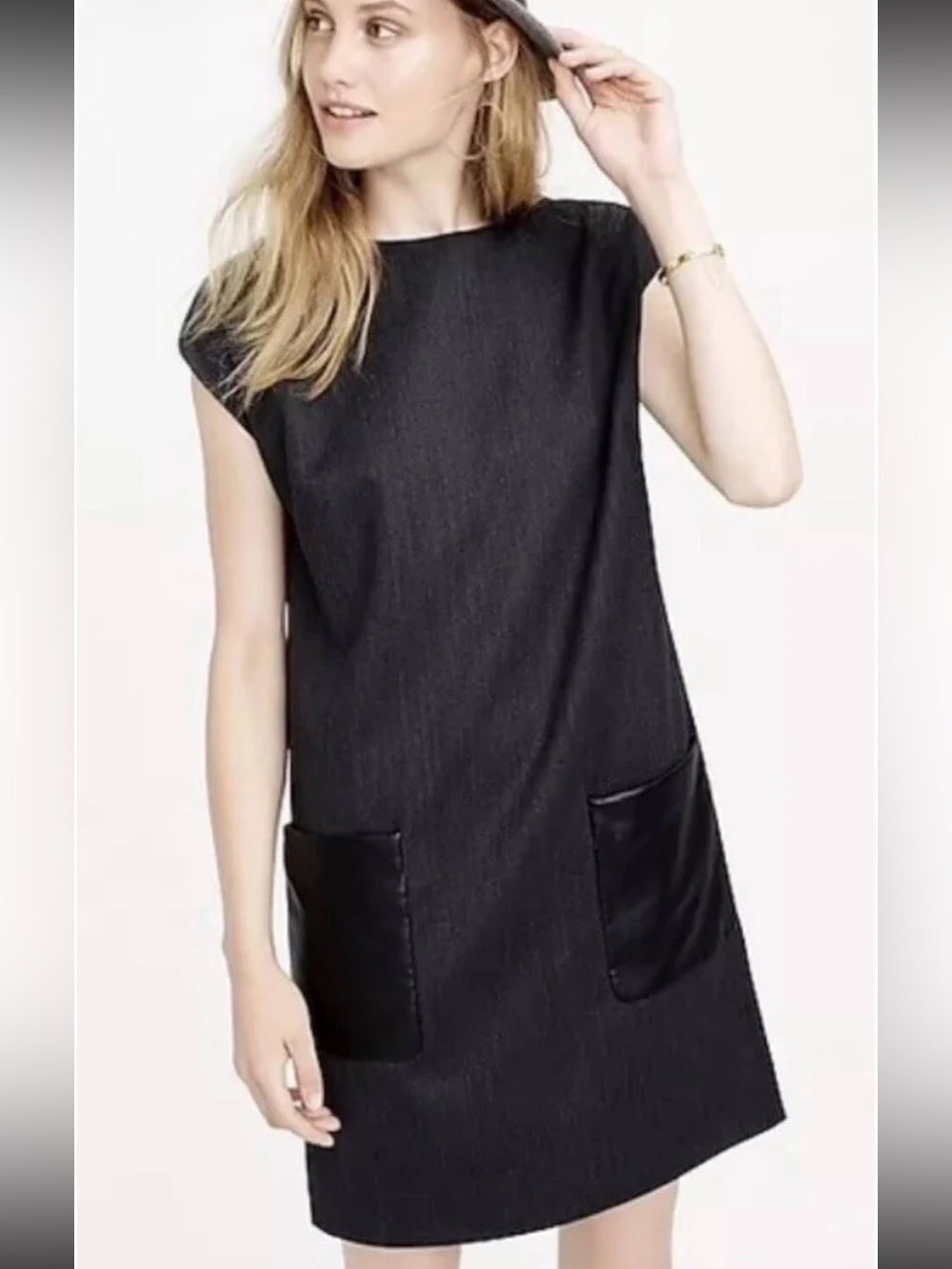NWT J.Crew Faux-Leather Pocket Shift Dress - Charcoal Grey - Size 0